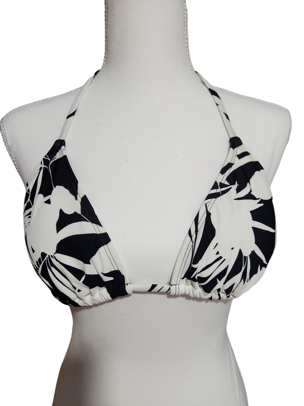 Black & White Floral Halter Swim Top